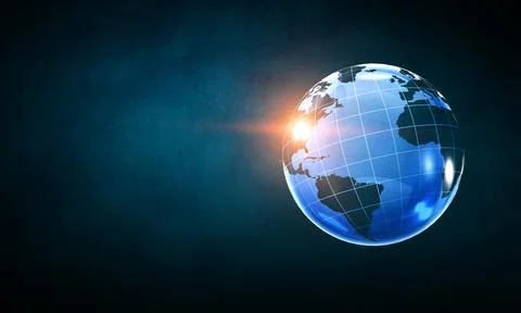 Digital Global Network Globe on Dark Blue Technology Background 스톡 일러스트