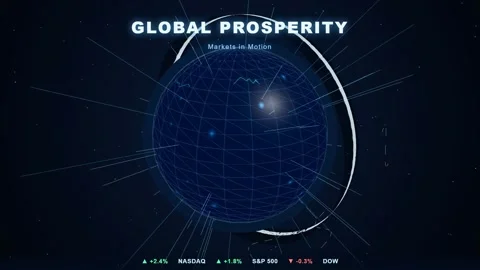 Digital Global Network Globe with Financial Market Data and Prosperity Text on Stock Footage 344776102