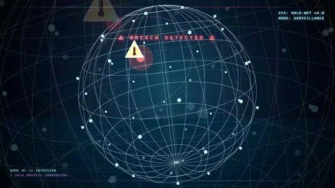 Digital Global Network Interface with Security Breach Warning and Alert Stock Footage 341827848