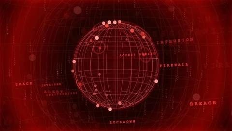 Digital Global Network Map with Cybersecurity Alerts and Data Breach Warnings Stock Footage 343159770
