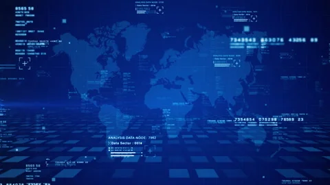 Digital Global Network Map with Data Nodes and Technology Interface Stock Footage 320031355