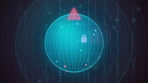 Digital Global Network Sphere with Security Lock Icon and Data Stream Background Stock Footage 343159408