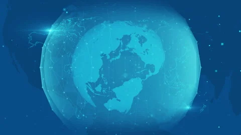 Digital Global Network Visualization with Blue Earth Grid Overlays 库存影片 343720395