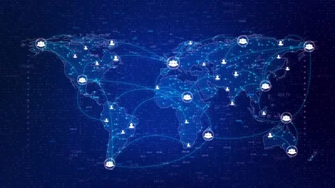 Digital Global social network connection. Big data world map point line business Stock Footage 312975806