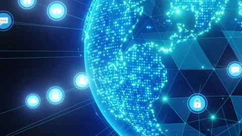 Digital Global Technology background motion camera. Stock-Footage 223343174
