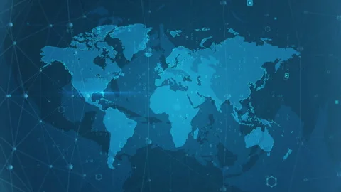 Digital Global World Map with Data Nodes in Abstract Blue Network Background 스톡 동영상 343720445