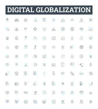 Digital globalization vector line icons set. Digital, Globalization 스톡 일러스트