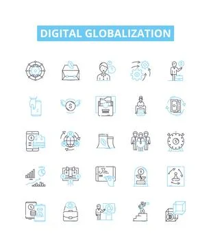 Digital globalization vector line icons set. Digital, Globalization 스톡 일러스트
