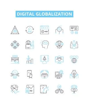 Digital globalization vector line icons set. Digital, Globalization 스톡 일러스트