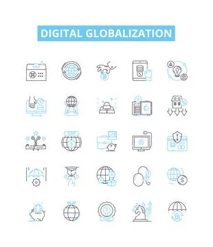 Digital globalization vector line icons set. Digital, Globalization Stock Illustration