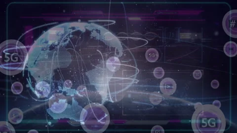 Digital globe with 5G technology symbols and network connections animation Stock Footage 305010013