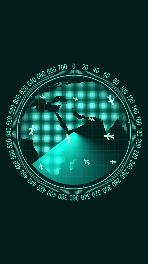 Digital globe with airplanes and circular radar scale. Digital globe with a.. Stock Footage 345965798