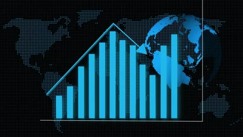 Digital Globe and Bar Chart with World Map Background Illustrating Global D.. Stock Footage 331874792