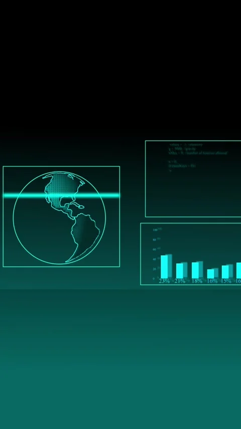 Digital Globe and Bar Chart Info graphic with Code Elements on Teal animate.. Vidéo 337464041