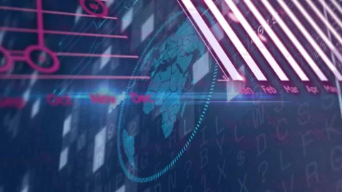 Digital globe and binary code with financial data processing animation Stock Footage 304011178
