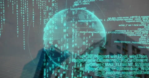 Digital globe and binary code animation over cityscape background Stock Footage 306817056