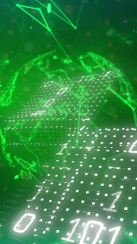Digital globe and binary code data processing animation over green network Stock Footage 319977260