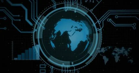 Digital globe and circuit patterns, futuristic technology image 스톡 사진