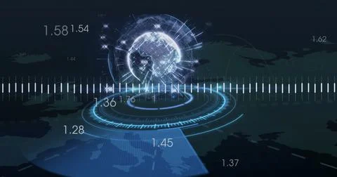 Digital globe and data points image over world map Stock Illustration