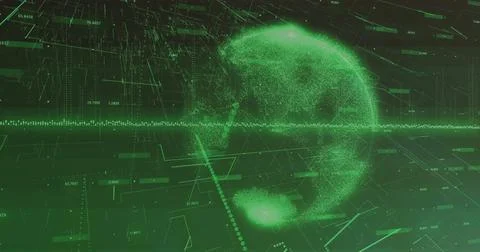 Digital globe and data points image over green background with network conn.. Stock Photos