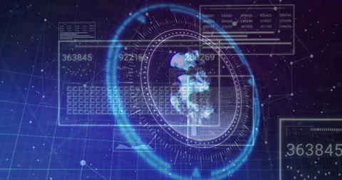 Digital globe and data processing animation over futuristic interface with 動画素材 303608107