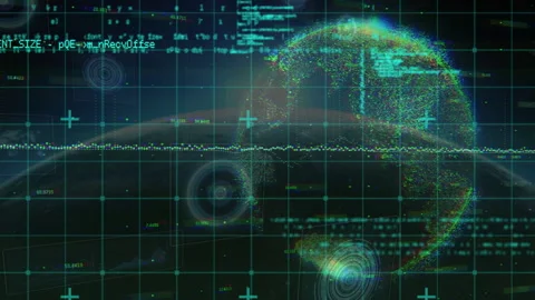 Digital globe and data processing animation over grid with coding elements Stock Footage 304840278