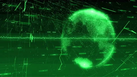 Digital globe and data visualization animation over green technological Stock Footage 304307937