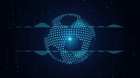 Digital Globe with Audio Waveforms and Binary Rain Stock-Footage 346452311