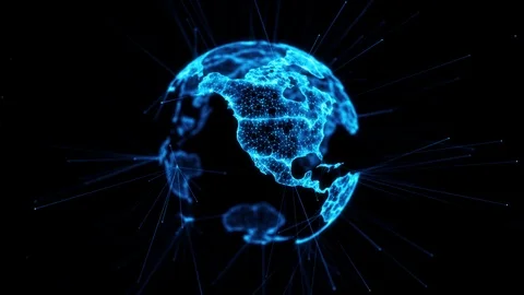 Digital globe big data social network Earth planet hologram 4k alpha matte loop Stock Footage 117244656