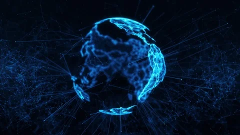 Digital globe big data social network Earth planet hologram 4k loop background Video stock 120654942