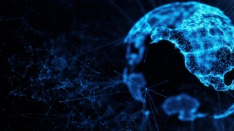Digital globe big data social network Earth planet hologram 4k loop background Stock Footage 122430782
