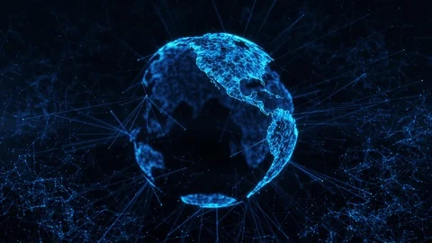 Digital globe big data social network Earth planet hologram 4k loop background Video stock 127659920