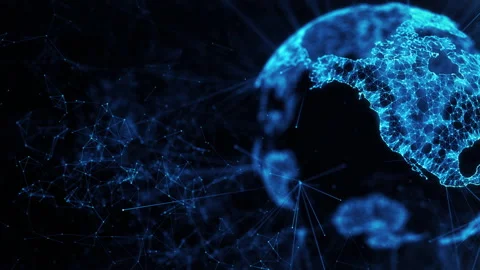 Digital globe big data social network Earth planet hologram 4k loop background Stock Footage 133634227