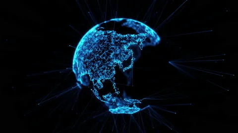 Digital globe big data social network Earth planet hologram 4k alpha matte loop Stock Footage 153385262