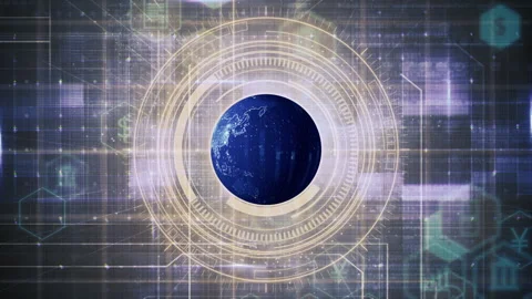 Digital Globe with Binary Code and HUD Animation Stock Footage 278386455