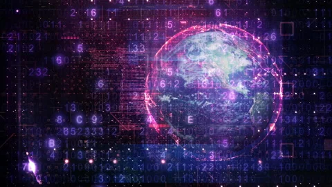 Digital Globe with Binary Code and HUD Animation Stock Footage 293646210