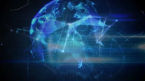 Digital globe with binary code and data processing animation in blue tones Stock Footage 303528493