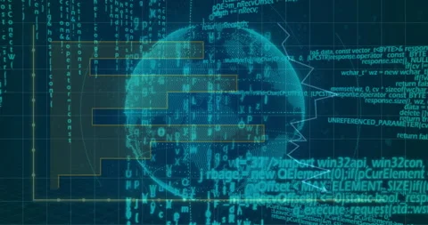 Digital globe with binary code and data processing animation over blue Stock Footage 303740025