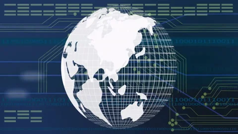 Digital globe with binary code and circuit lines animation over blue background Stock Footage 304194720