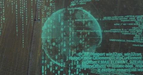 Digital globe with binary code and data processing animation over dark Stock Footage 305884436