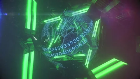 Digital globe with binary code and green neon lights, futuristic data Stock Footage 306432723