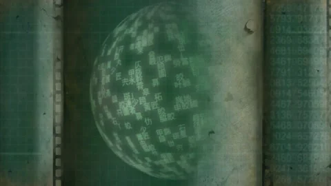 Digital globe with binary code and characters animation over grungy background Stock Footage 327711814