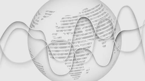 Digital globe with binary code and wavy lines representing technology and data Stock Illustration
