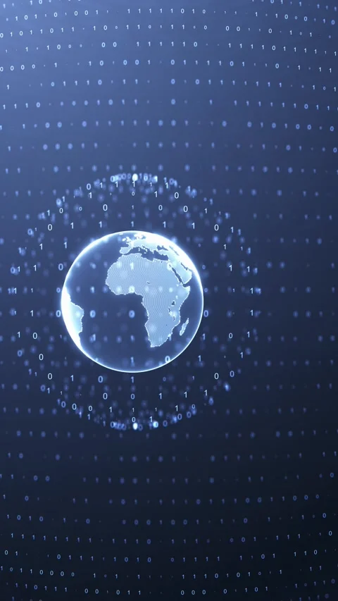Digital globe binary code background glowing white earth, floating zero one symb Stock Footage 340526384