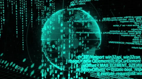 Digital globe with binary code processing data animation Stock Footage 304310464