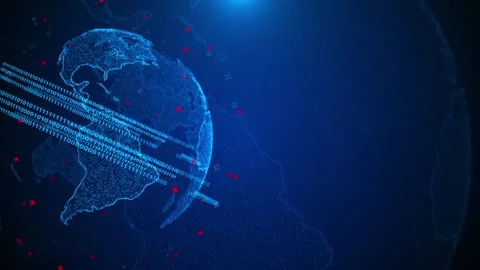 Digital globe binary network with blue world sphere, flowing code streams, Stock Footage 333976901