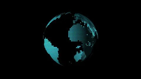 Digital globe with blue neon grid lines on black background. Illustrazione stock