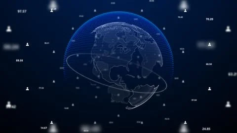 Digital Globe with Blue Network Connections and Floating Icons Communication. Stock Illustration