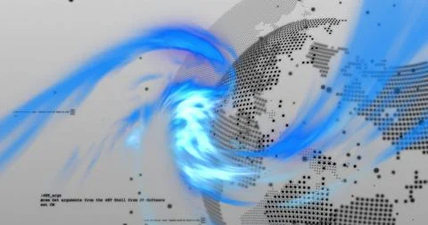 Digital globe with blue swirling image over dotted world map Stock Photos