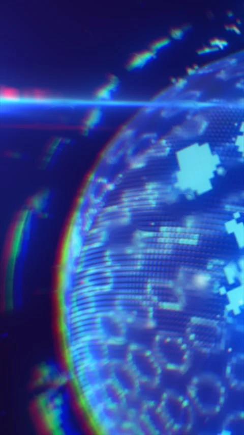 Digital globe with bright blue light rays and glitch effects, symbolizing t.. Stock Footage 318596481